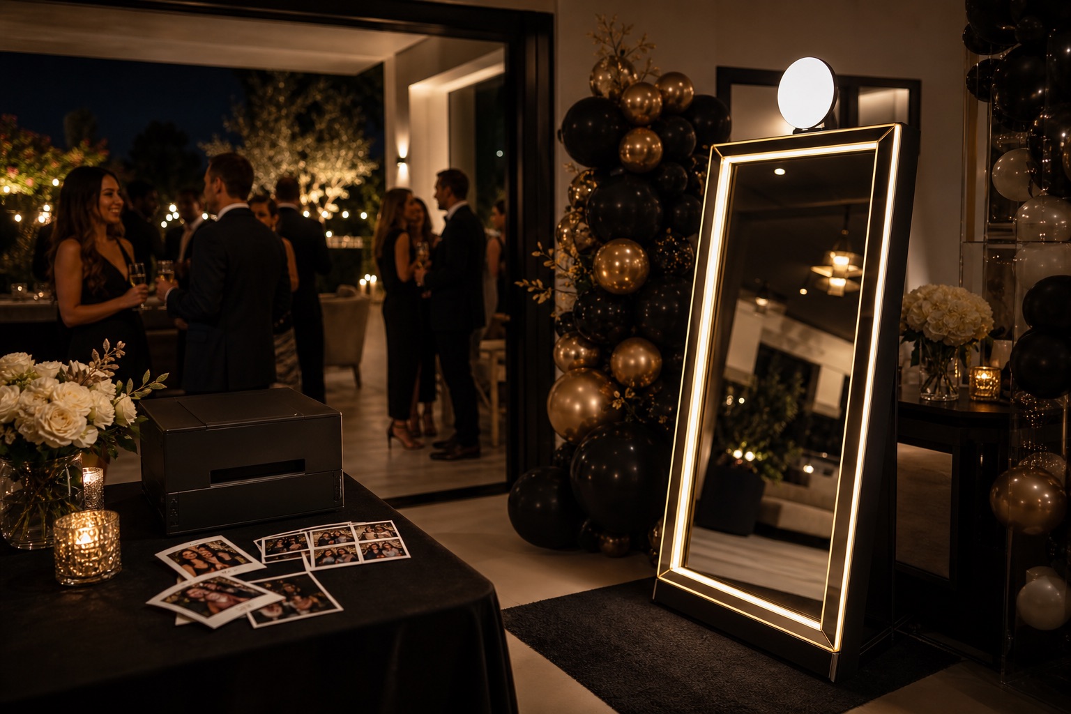 Luxury mirror booth setup for a Los Angeles private event.