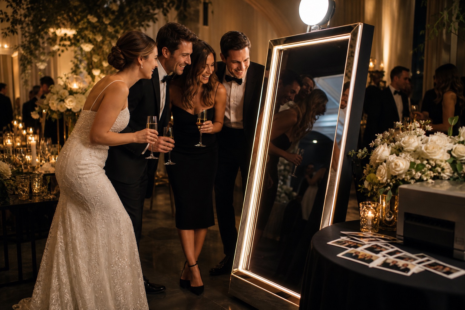 Mirror booth setup for a custom travel event.